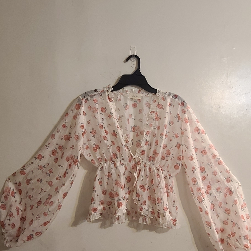 Loves Notes Floral Chiffon Blouse Size S
